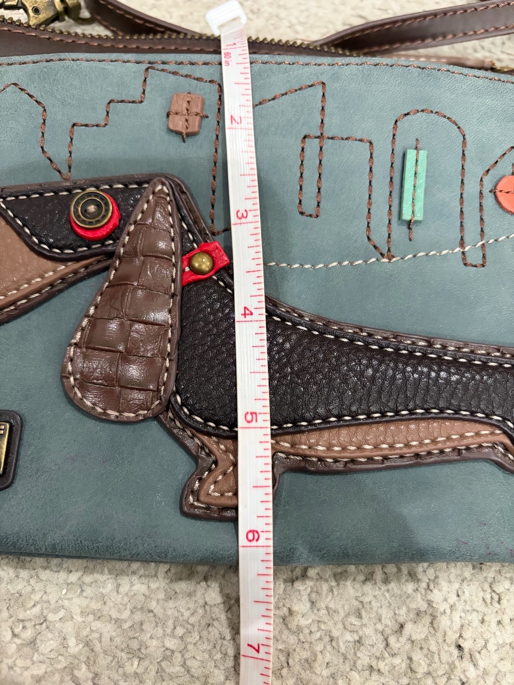 NWOT Chala Dachshund Wiener Dog Bag in Indigo & Brown, 2 Adjustable Straps - Picture 8 of 12